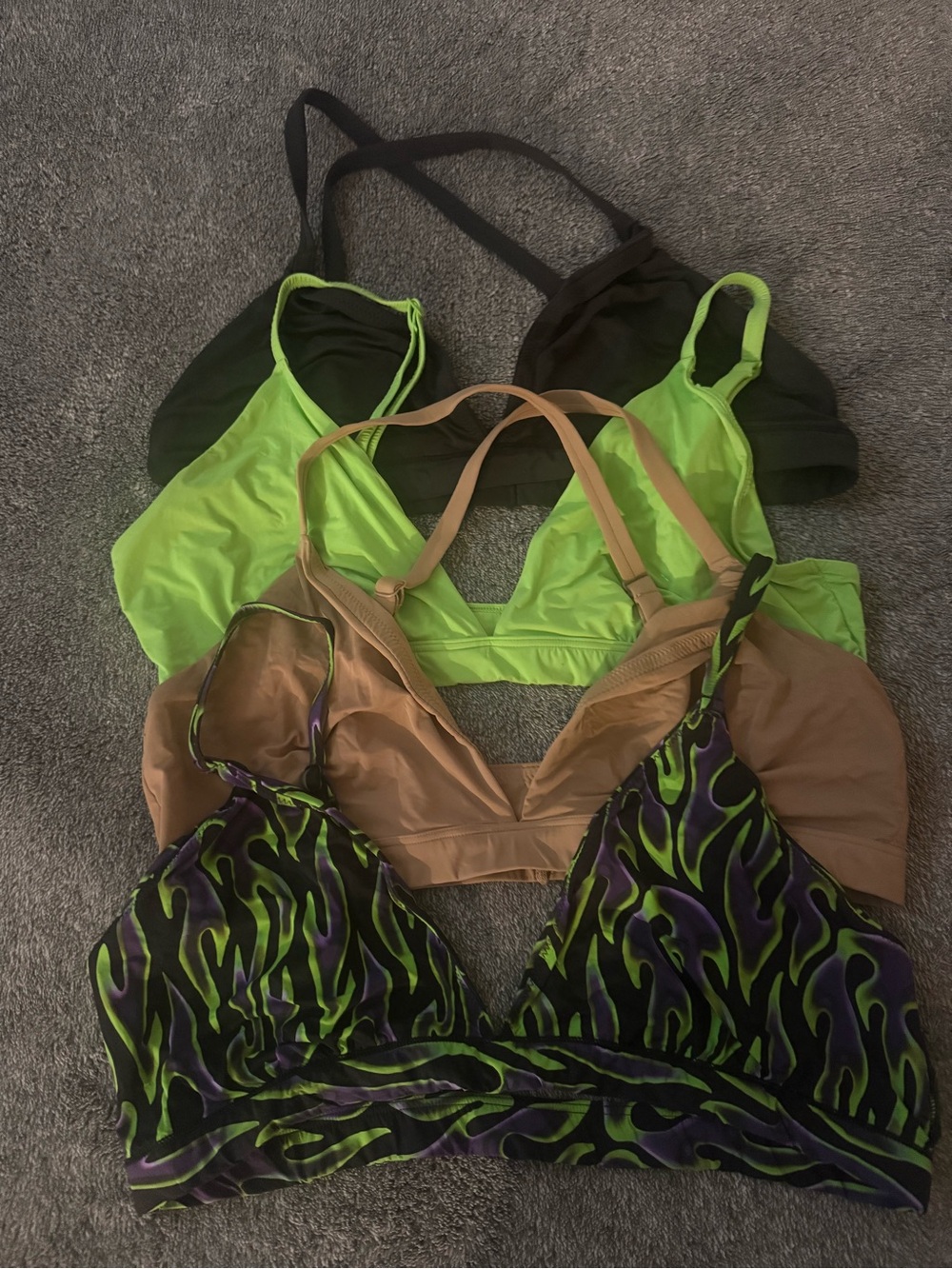 Fabletics Neon Green, Black & Tan lounge Bralette Set